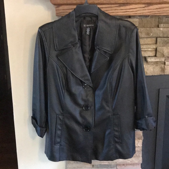 INC International Concepts Jackets & Blazers - Faux Leather Blazer/Jacket Black - Size 2X